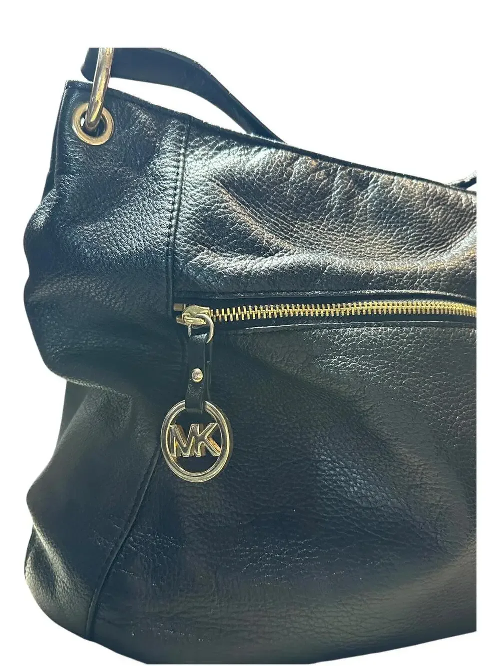Michael Kors Black Leather Shoulder Bag with Gold Hardware